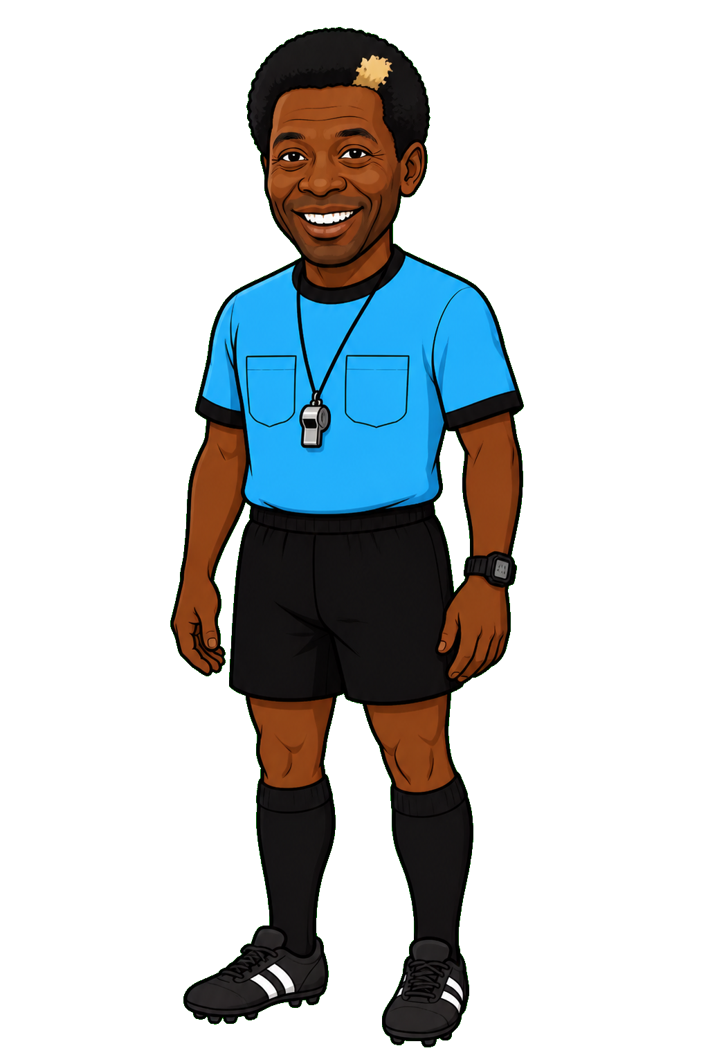 Blond Spot Barry, a fictional cartoon referee with a Pelé-inspired caricature